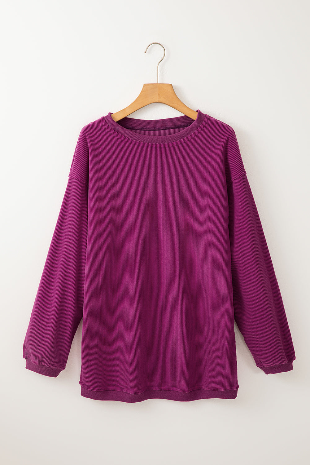White ribbed corduroy oversized long sleeve sweatshirt with cozy boutique styling