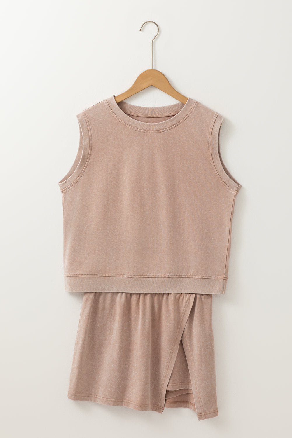 Mineral wash tank top and lined skort set with soft washed color, comfortable fit, and sporty boutique summer style