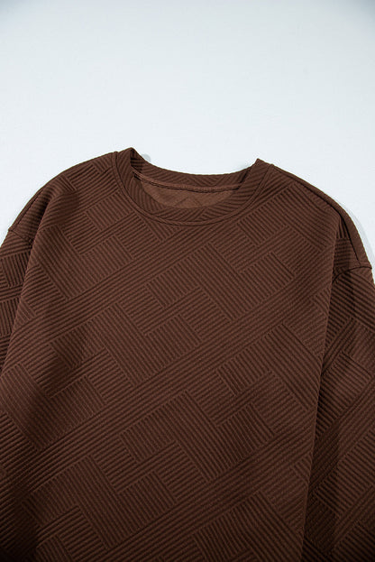 Coffee Textured Drop Shoulder Pocket Sweatshirt featuring boutique-style details and relaxed everyday fit