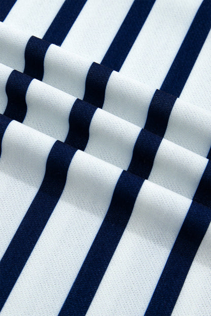 Blue Stripe Ribbed Trim Stand Neck Sweatshirt featuring boutique-style details and relaxed everyday fit