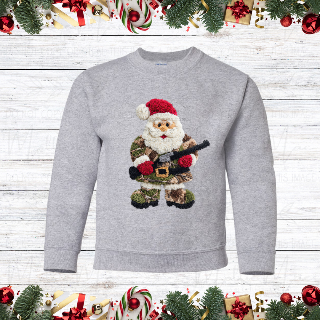 Camo Santa Hunter Kids Graphic Sweatshirt