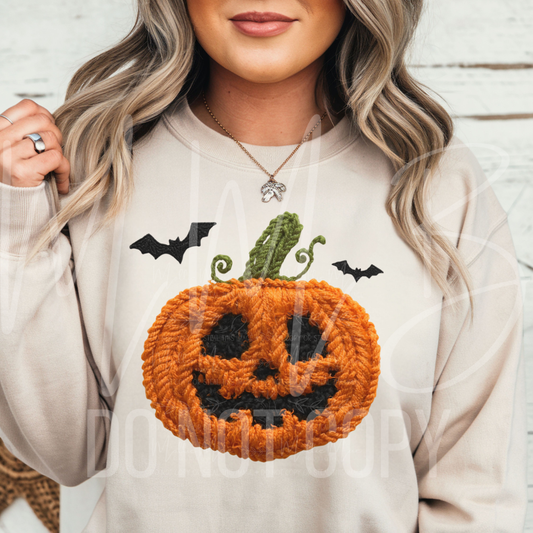 Faux Knit Jack-O-Lantern Graphic Tee / Crewneck