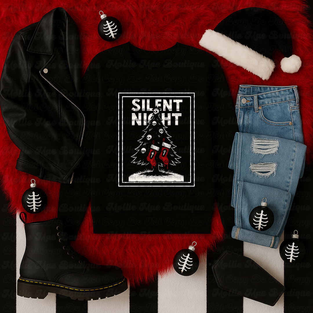 Silent Night — Dark Christmas Tree Graphic Sweatshirt