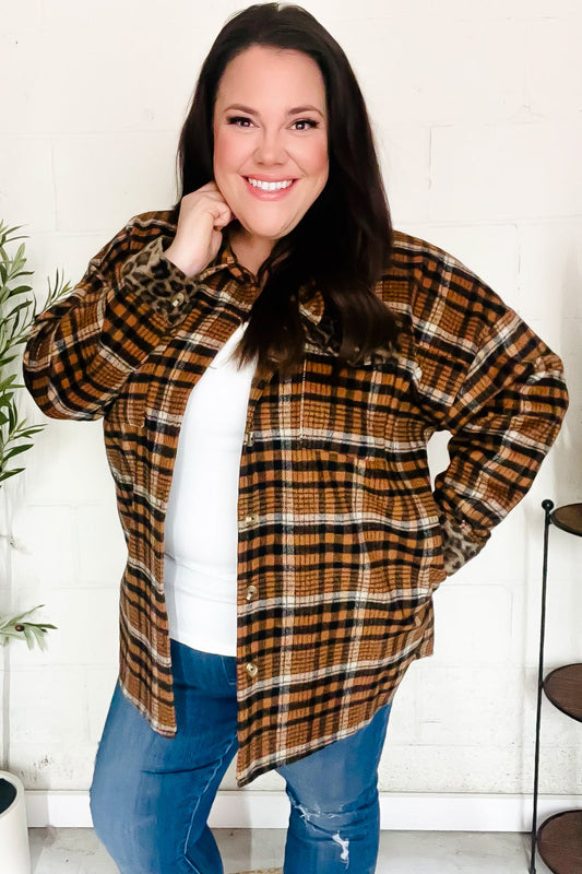 Haptics Rust Plaid & Animal Print Button Down Jacket