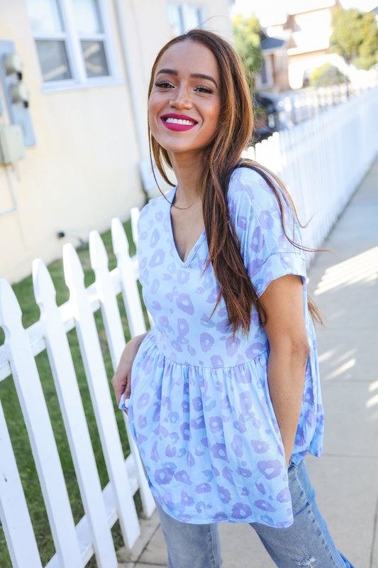 Blue/Lilic Animal Print Dolman Babydoll Top