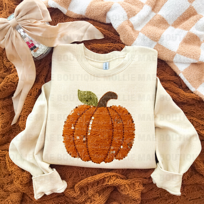 Fall Pumpkin Faux Yarn Sequins Graphic Sweatshirt or Tee