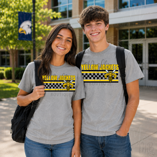 Yellow Jackets Checkered Mascot Graphic T-Shirt