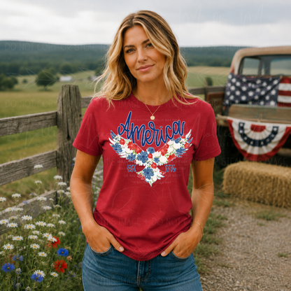 Floral America Eagle Patriotic Graphic Tee