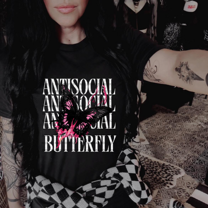 Antisocial Pink & Black Butterfly Tshirt