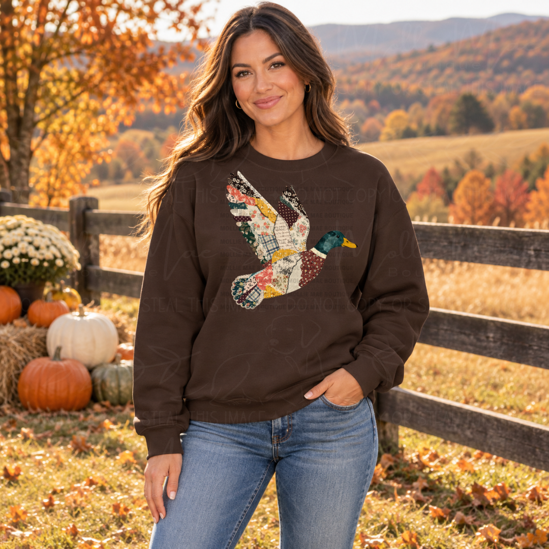 Patchwork Duck Graphic Crewneck Sweatshirt