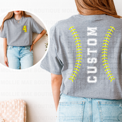 Custom Softball Stitch Name & Number Tee