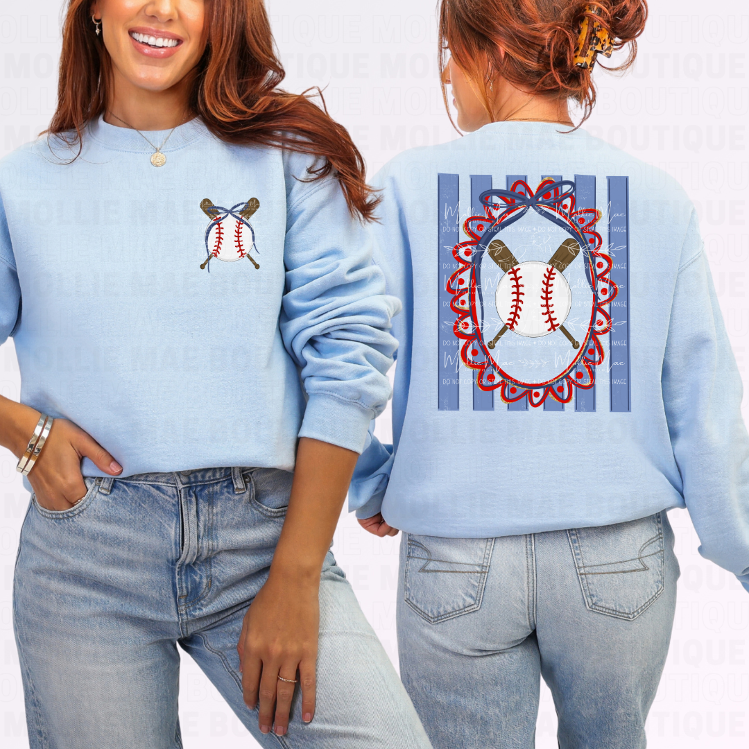 Baseball Stripe Bow Graphic Tee or Sweatshirt