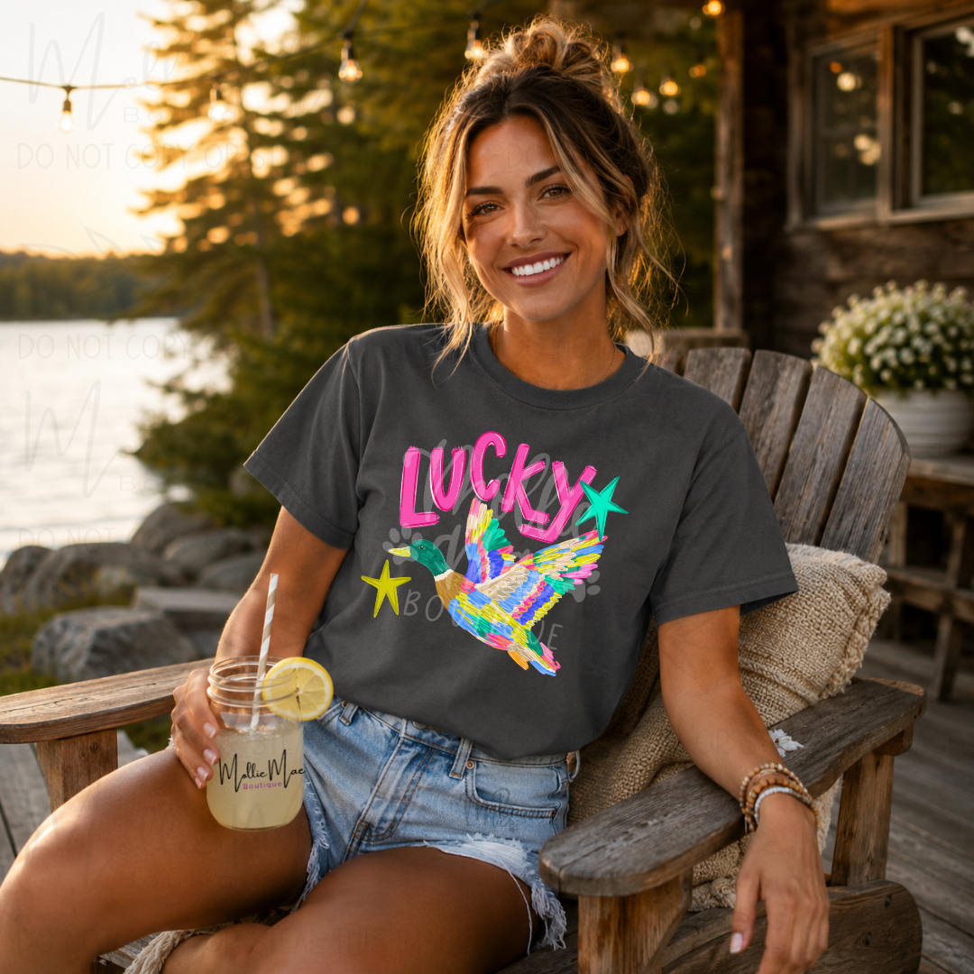 Lucky Duck Brushstroke Graphic T-Shirt