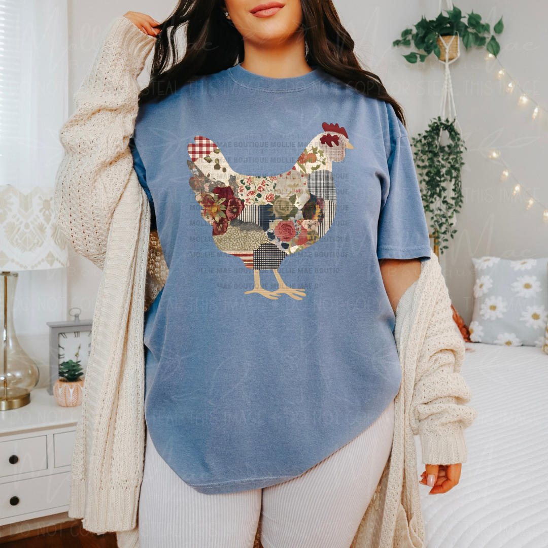 Vintage Patchwork Chicken Graphic Tee