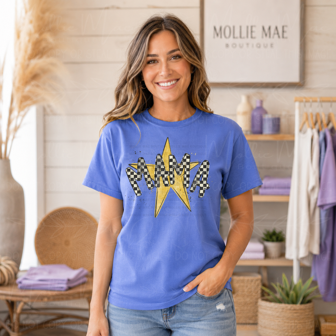 Mama Checkered Star Graphic Tee