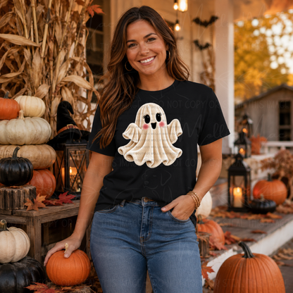 Faux Velvet Ghostie Halloween Graphic Tee