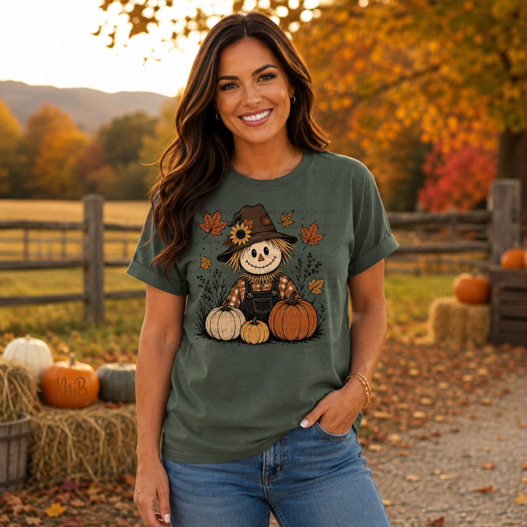 Scarecrow & Pumpkins Comfort Colors Fall Graphic Tee