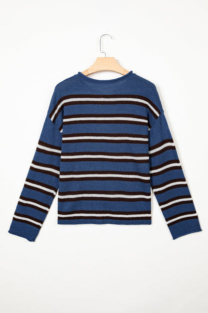 multiple colors Stripe Drop Shoulder Button Cardigan with soft knit, drop shoulders, and versatile button-front styling, boutique fashion