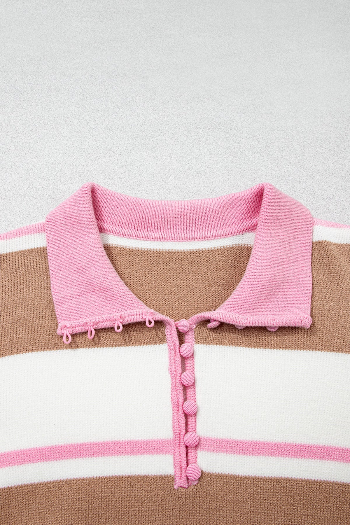 Plus size pink stripe colorblock sweater with scalloped collar and boutique styling