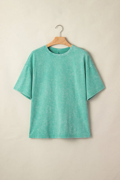 Mint Green Mineral washed oversized short sleeve tee with relaxed fit, soft washed finish, and casual boutique everyday style