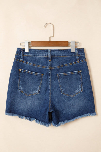Holland Distressed High Waist Denim Shorts in Sail Blue | Mollie Mae Boutique