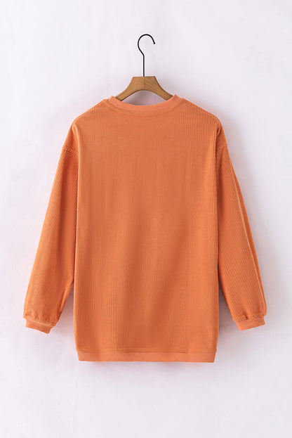 Black ribbed corduroy oversized long sleeve sweatshirt with cozy boutique styling