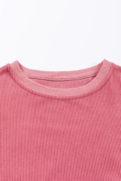 Chestnut ribbed corduroy oversized long sleeve sweatshirt with cozy boutique styling