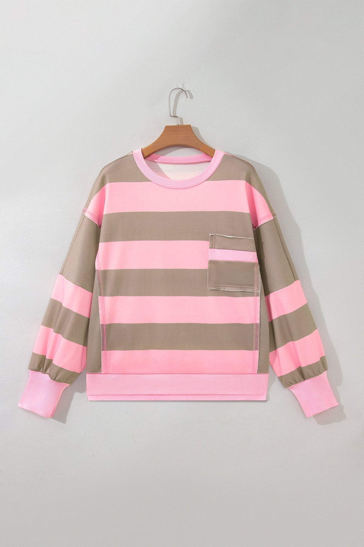 plus size pink stripe raw seam drop shoulder oversized boutique sweatshirt