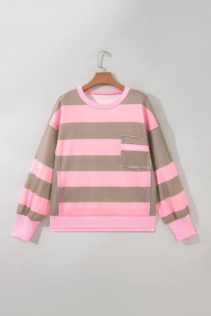 plus size pink stripe raw seam drop shoulder oversized boutique sweatshirt