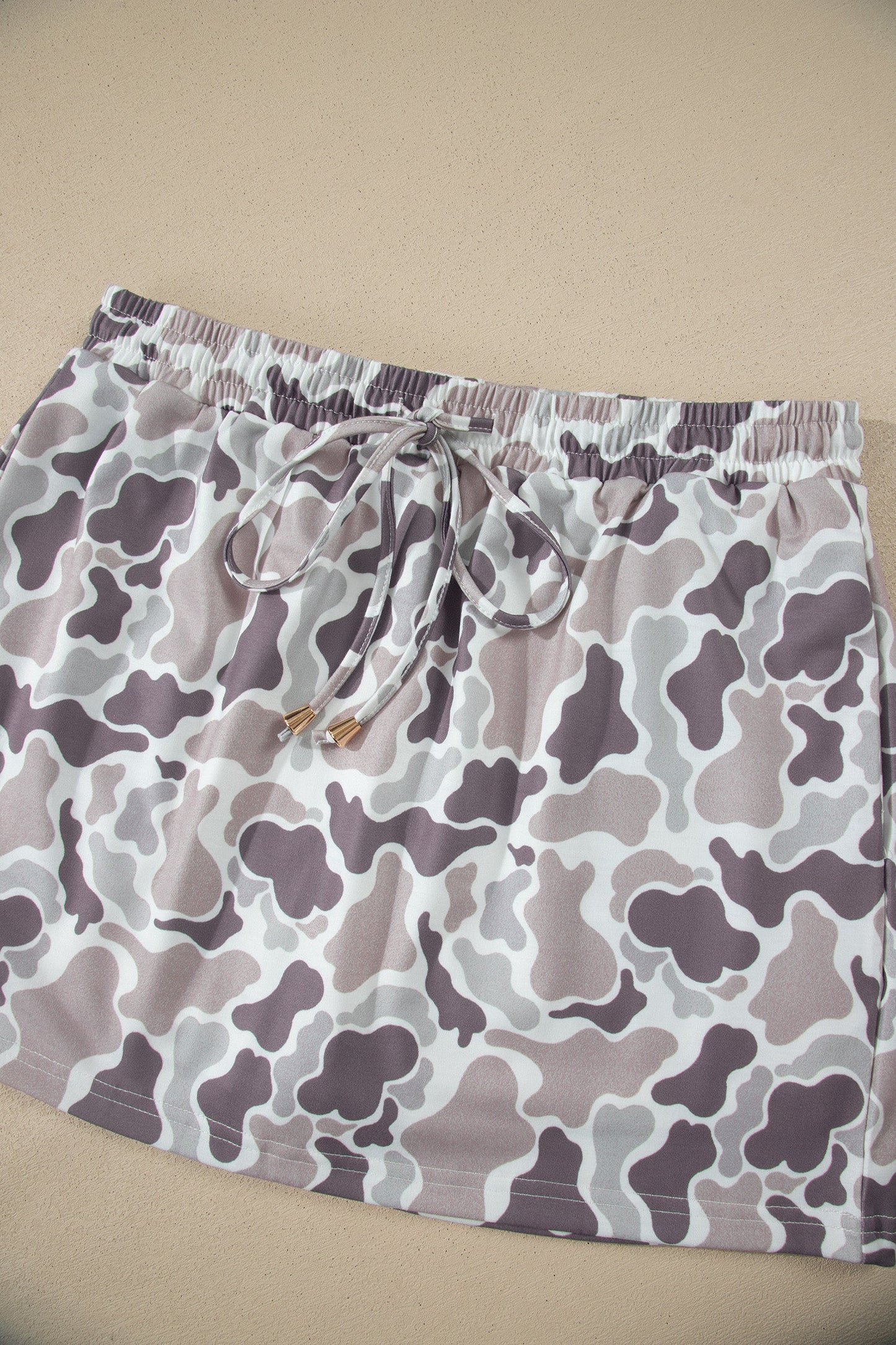 Abstract Camo Drawstring Elastic Waist Mini Skort