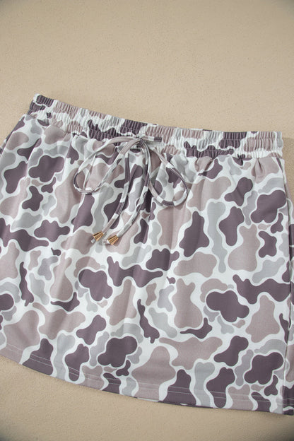 Abstract Camo Drawstring Elastic Waist Mini Skort