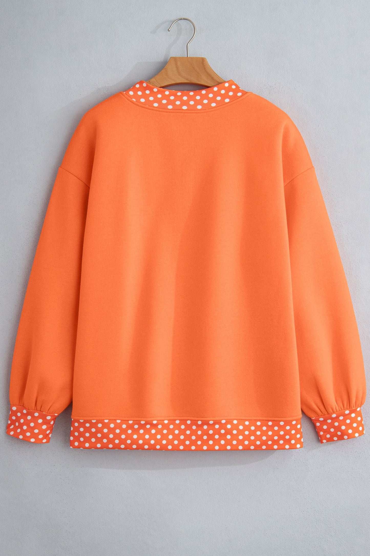 Orange Polka Dot Contrast Trim Mock Neck Sweatshirt with mock neck women's boutique fashion