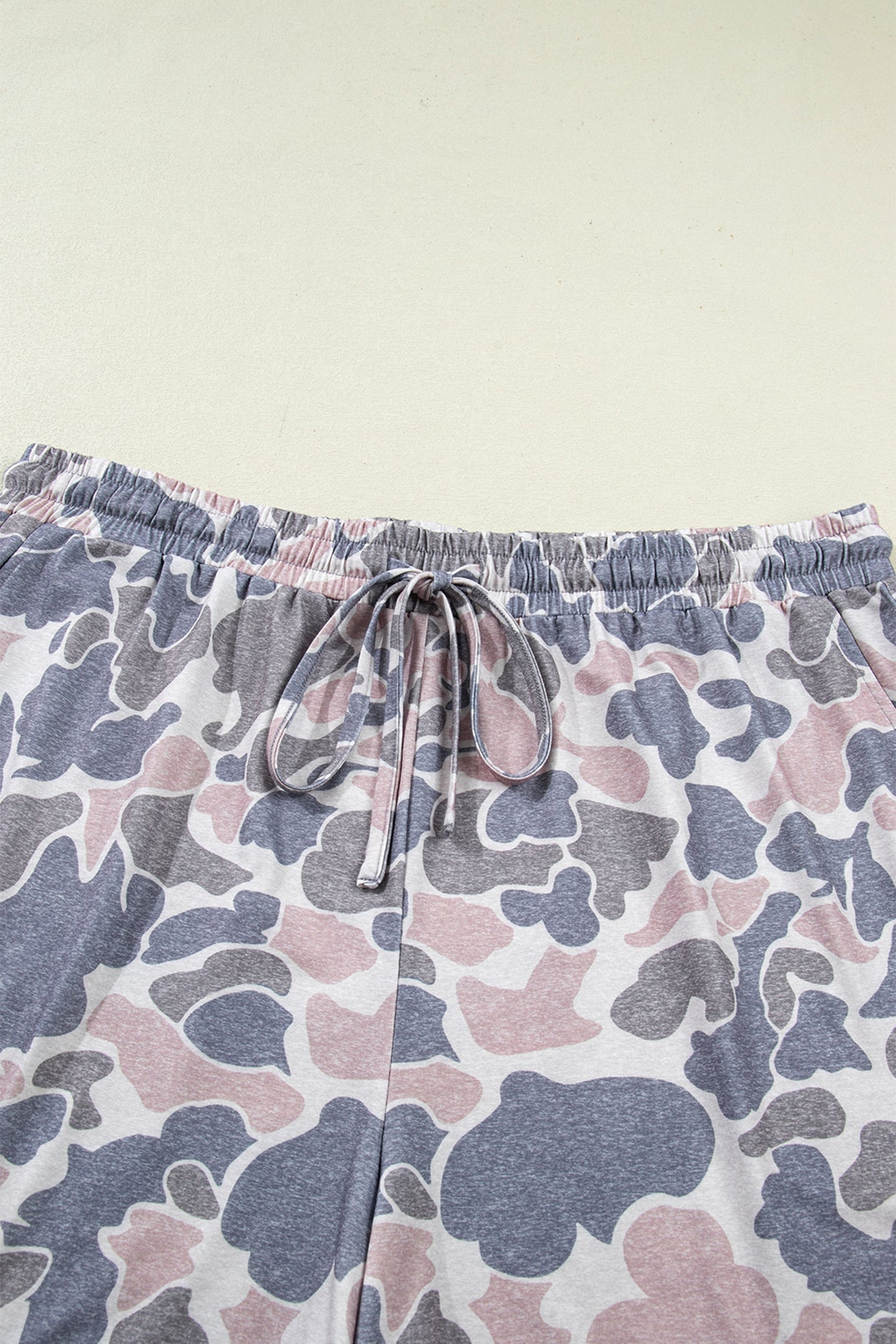 Multicolour Plus size multicolor camo tee and drawstring shorts set with relaxed fit and casual boutique loungewear style