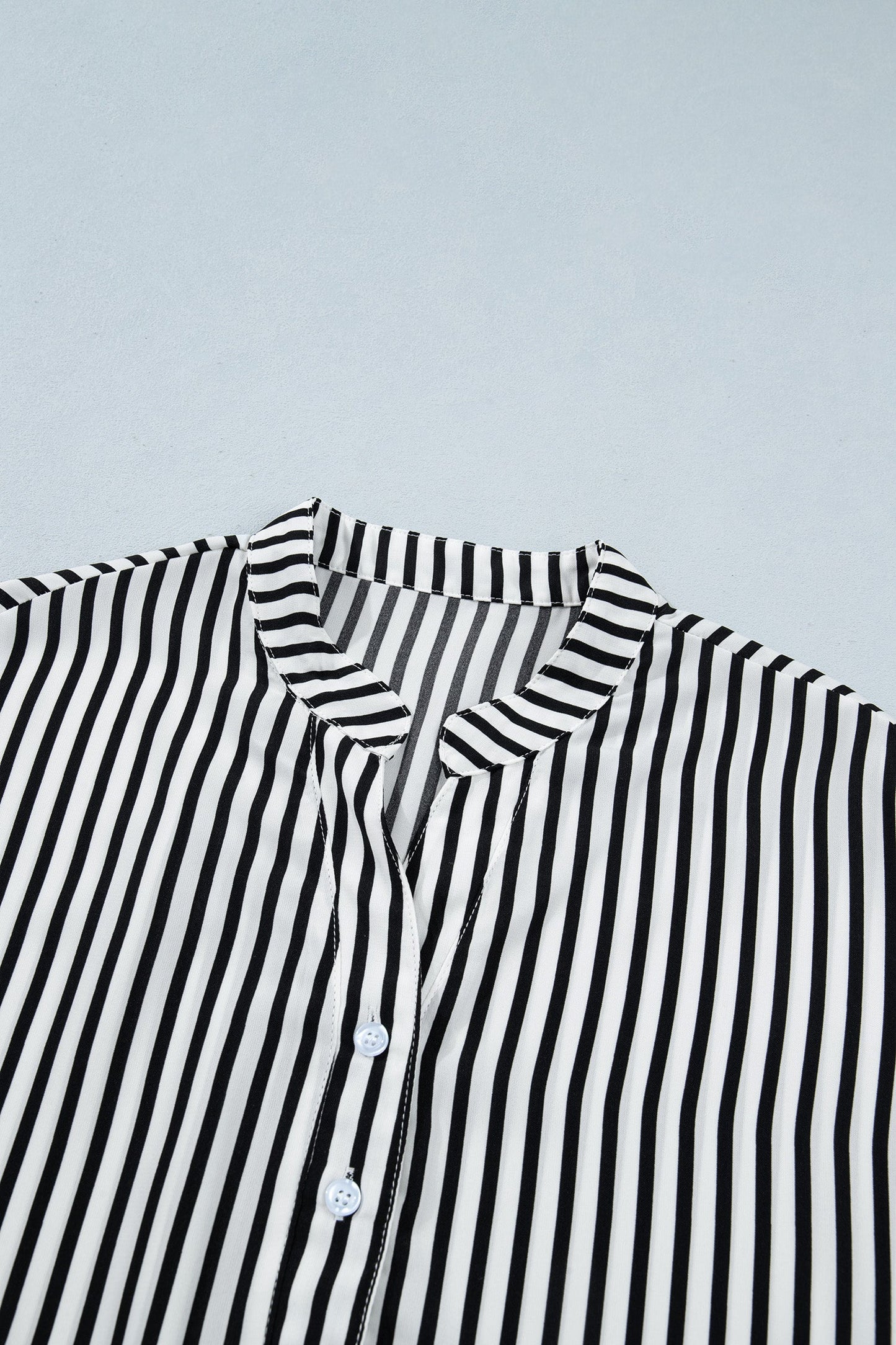 Black Stripe black stripe v-neck button up 3/4 sleeve shirt with boutique fashion styling