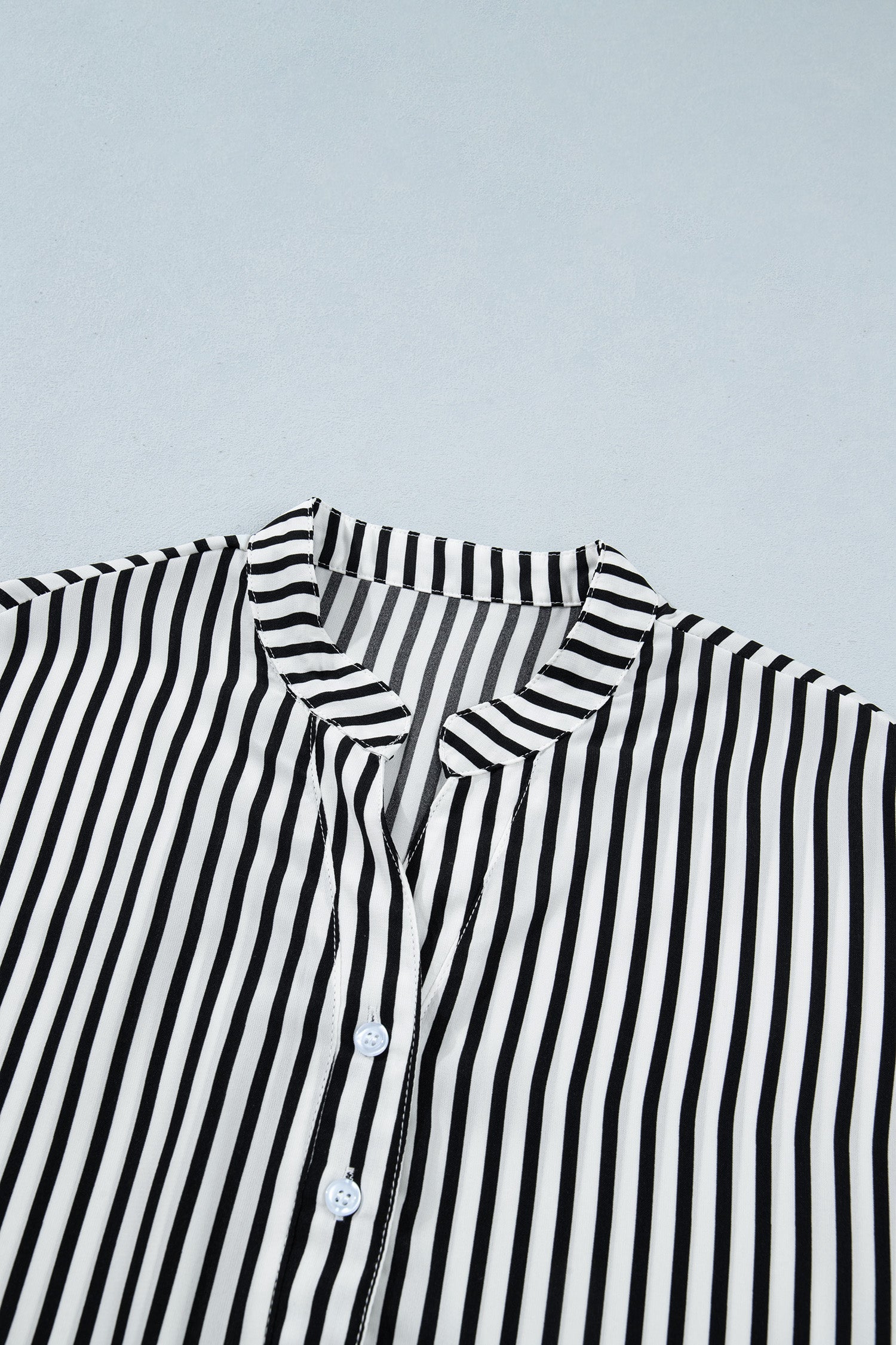 Black Stripe black stripe v-neck button up 3/4 sleeve shirt with boutique fashion styling
