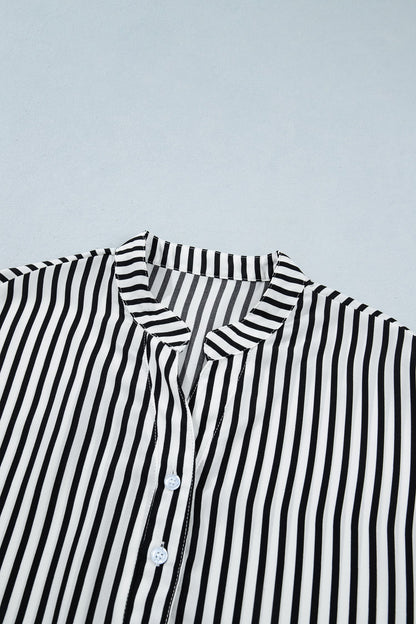 Black Stripe black stripe v-neck button up 3/4 sleeve shirt with boutique fashion styling