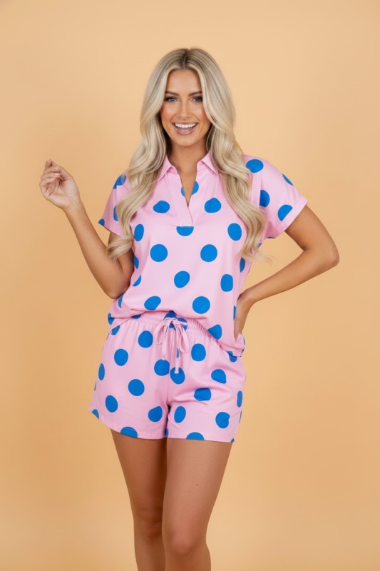 Polka Dot V-Neck Tee & Drawstring Shorts Set graphic apparel from Mollie Mae Boutique