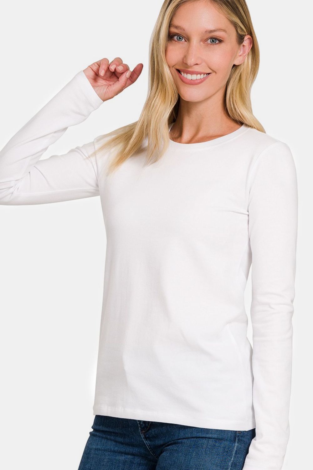 Zenana  Solid Color Round Neck Long Sleeve T-Shirt