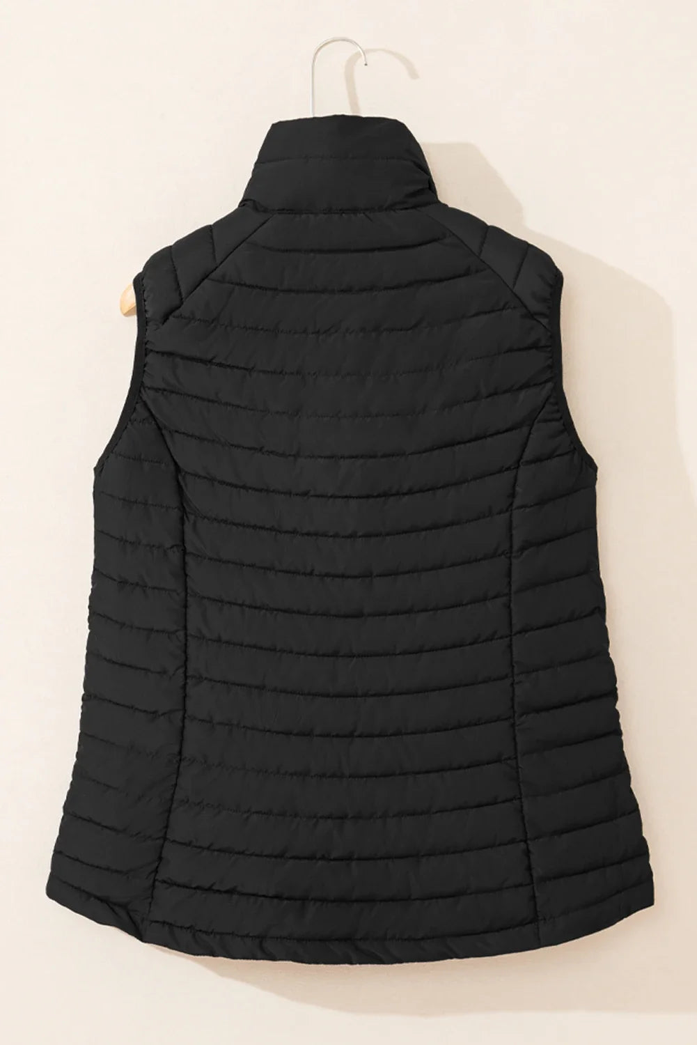 black plush stand collar zip-up puffer vest boutique outerwear