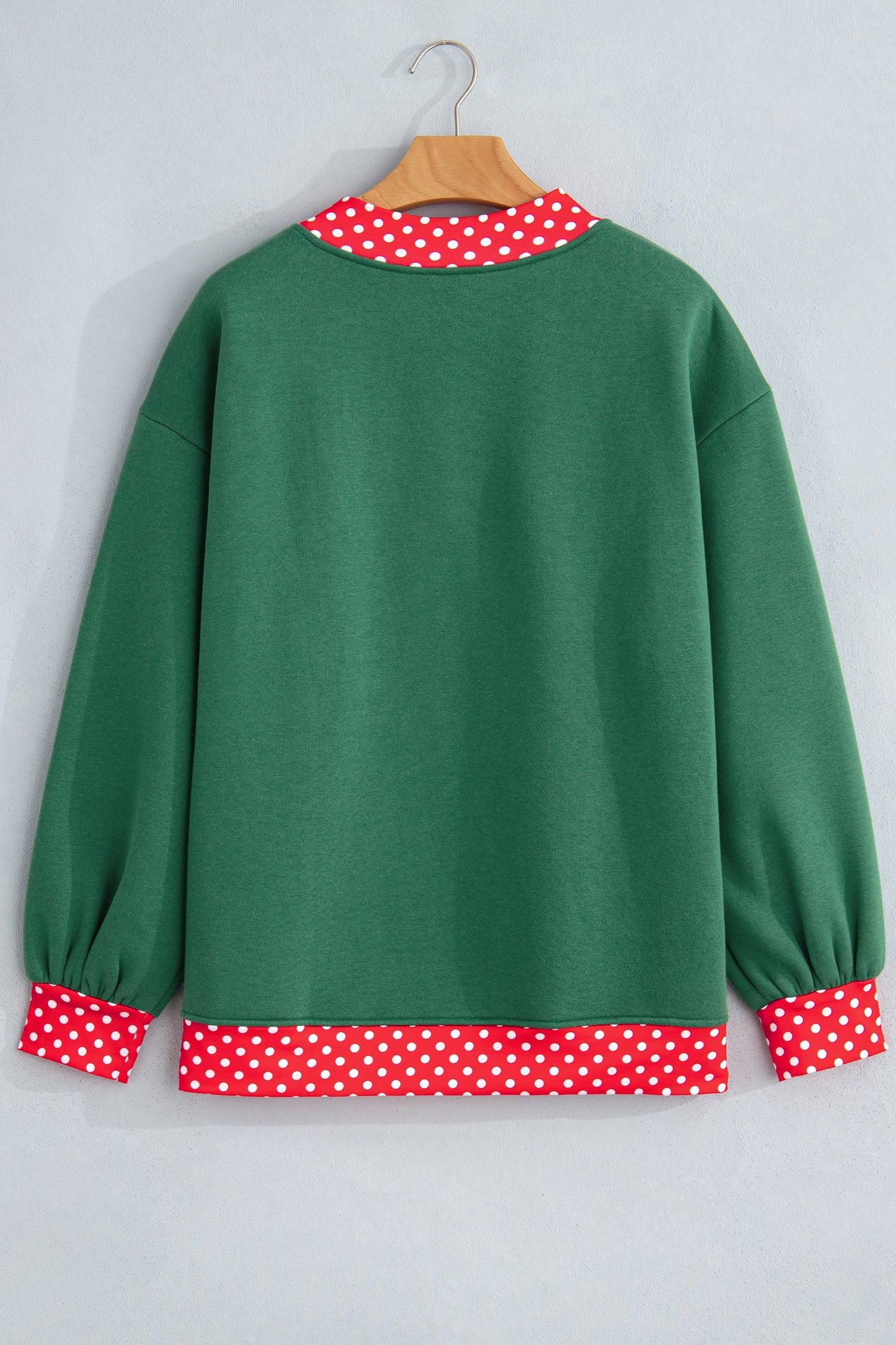 Red Polka Dot Contrast Trim Mock Neck Sweatshirt with mock neck women's boutique fashion
