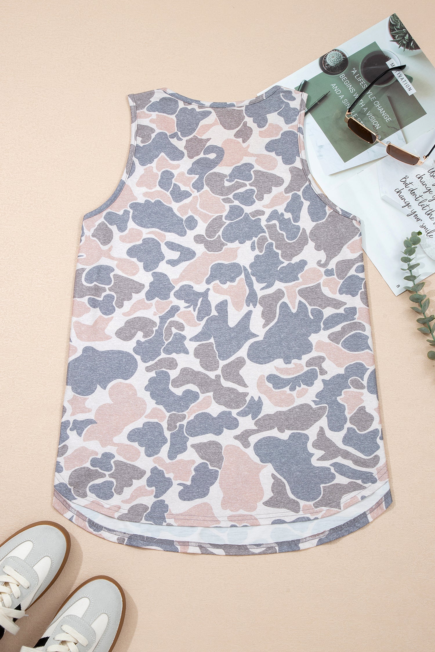 Multicolour Multicolor retro camo oversized tank top with relaxed fit and casual boutique summer style