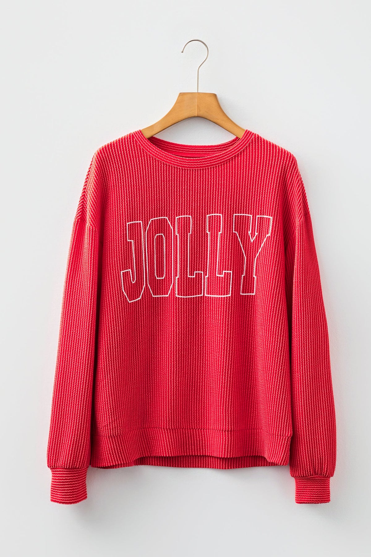 evergreen MERRY JOLLY Christmas long sleeve corded boutique top