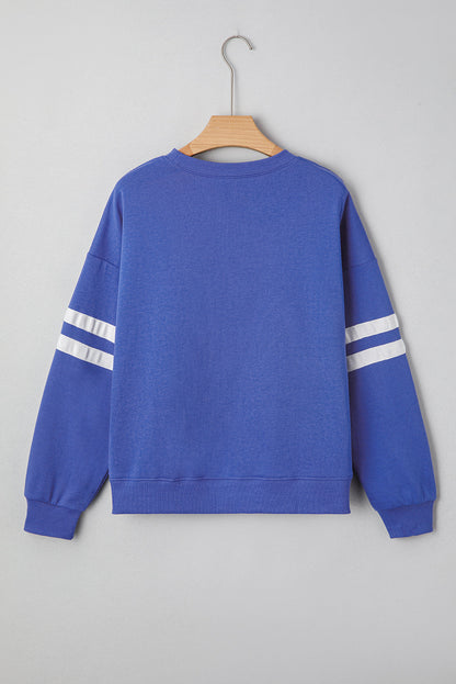 multiple colors Varsity Stripe Oversized Drop Shoulder Sweatshirt with varsity stripe details and an oversized drop-shoulder fit, boutique fashion