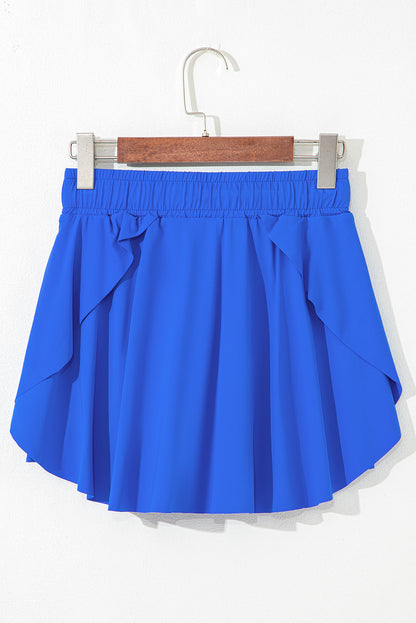 Solid Drawstring Elastic Waist Lined Tennis Skort