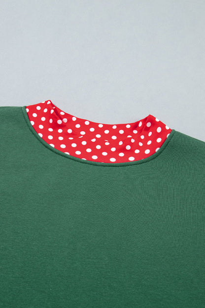 Red Polka Dot Contrast Trim Mock Neck Sweatshirt with mock neck women's boutique fashion