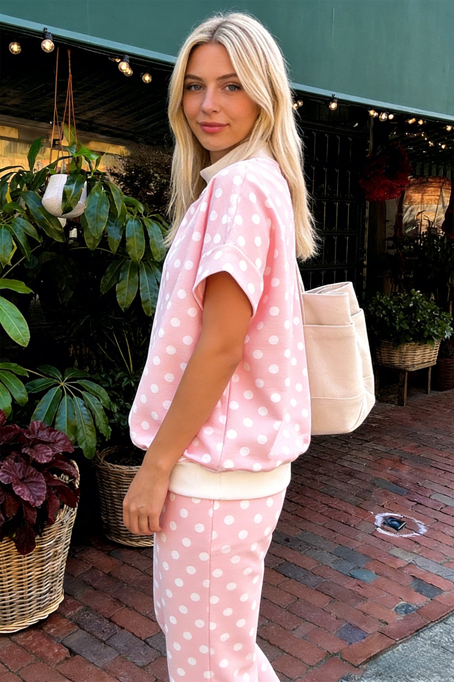 Polka Dot Mock Neck Top & Pants Set