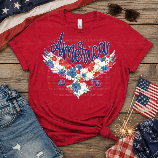 Floral America Eagle Patriotic Graphic Tee