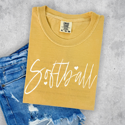 Softball Script Heart Graphic Tee