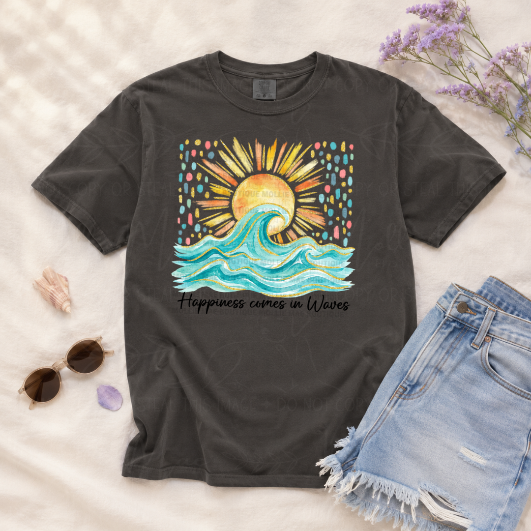 Happiness Comes In Waves Coastal Graphic Tee
