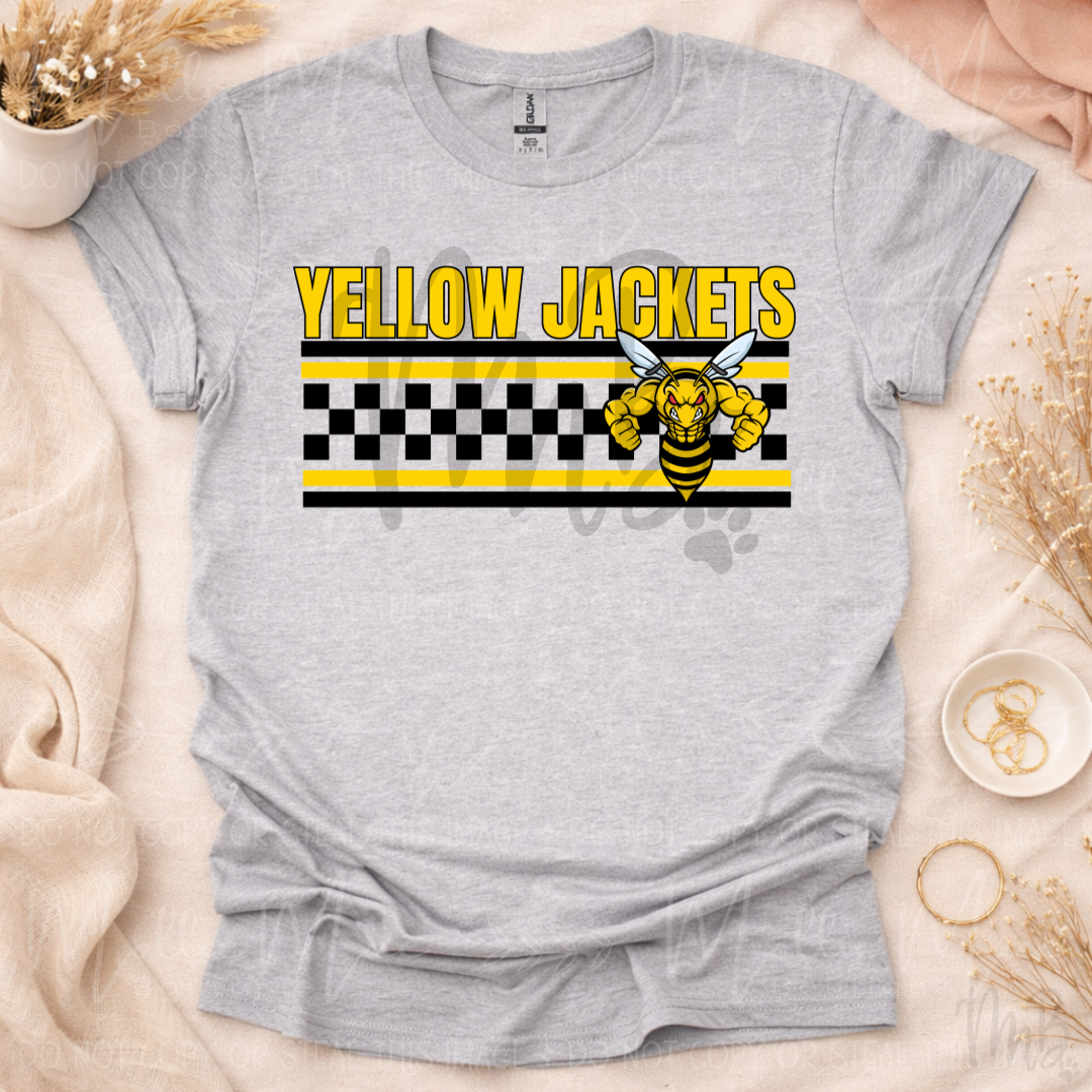 Yellow Jackets Checkered Mascot Graphic T-Shirt